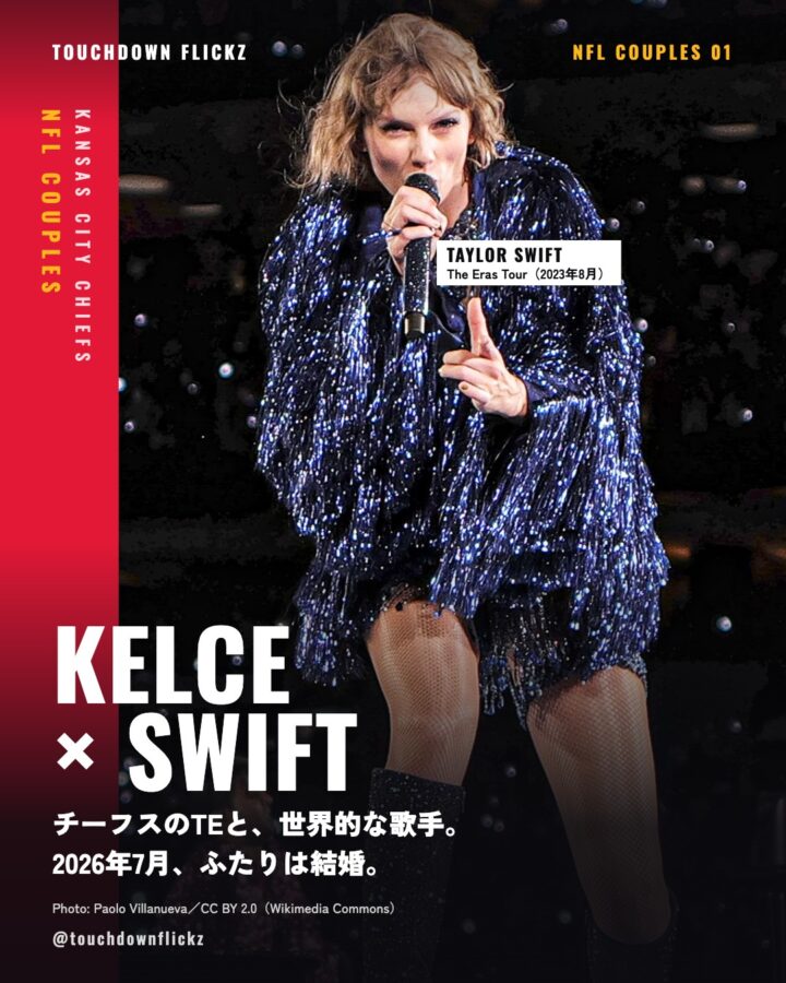 KELCE × SWIFT：チーフスのTEと、世界的な歌手。2026年7月、ふたりは結婚。