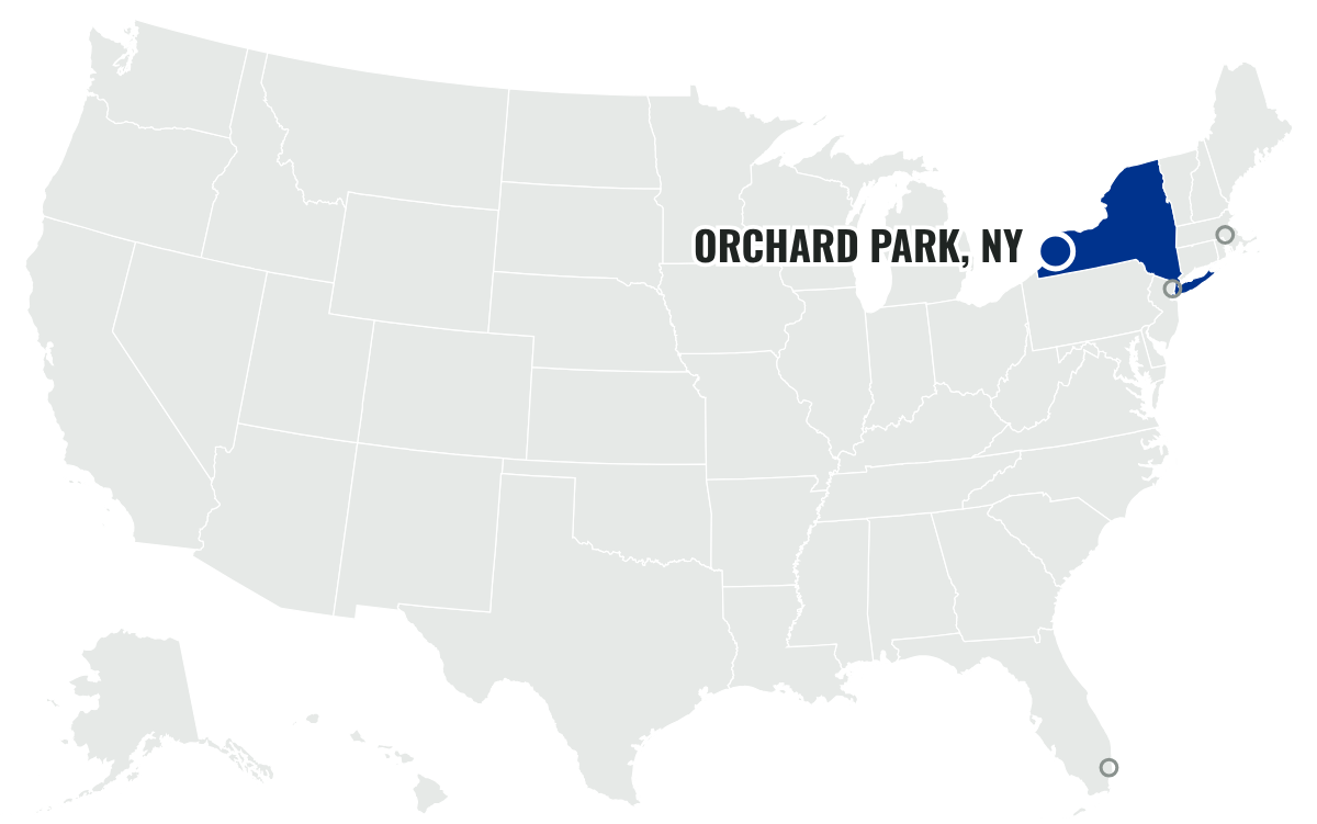 バッファロー・ビルズの本拠地を示すアメリカ地図