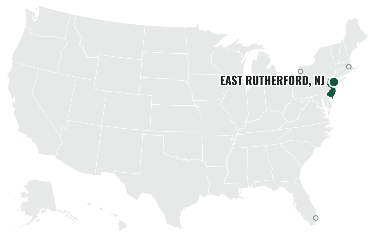 ニューヨーク・ジェッツの本拠地を示すアメリカ地図