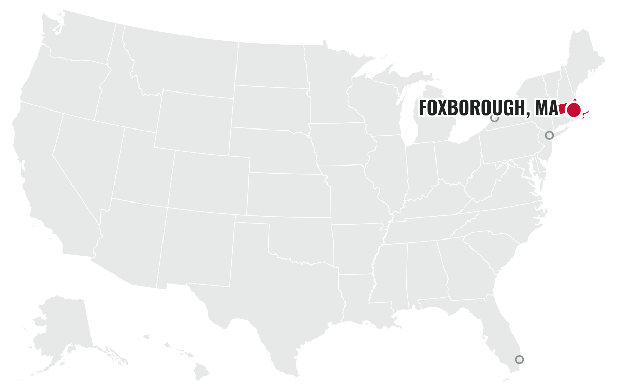 ニューイングランド・ペイトリオッツの本拠地を示すアメリカ地図