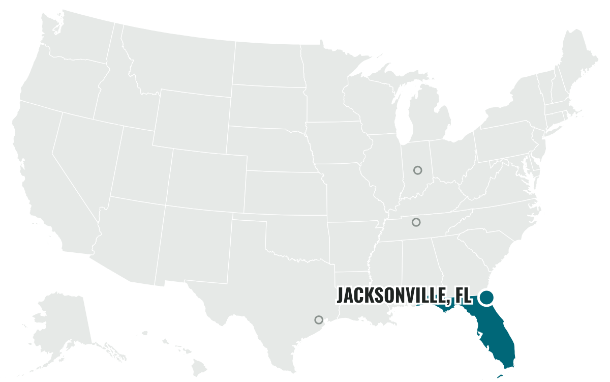 ジャクソンビル・ジャガーズの本拠地の位置(Florida)