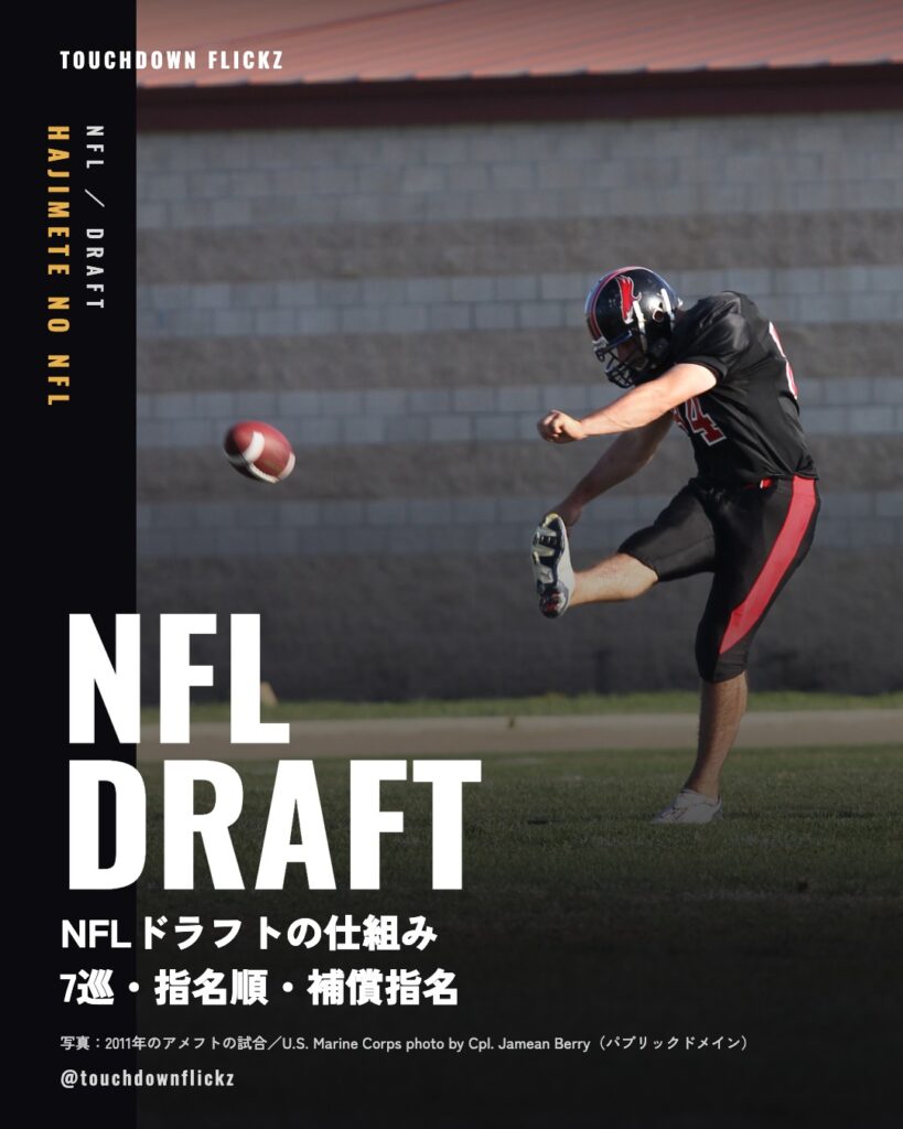 アメフトの試合でボールを蹴るキッカー